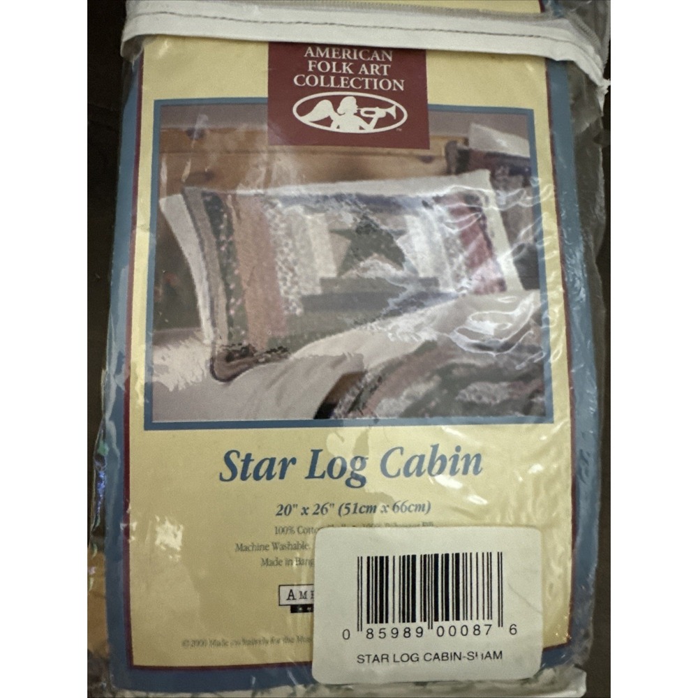 Museum American Folk Art Collection Patchwork Pillow Sham 20 X 26 Star Log Cabin